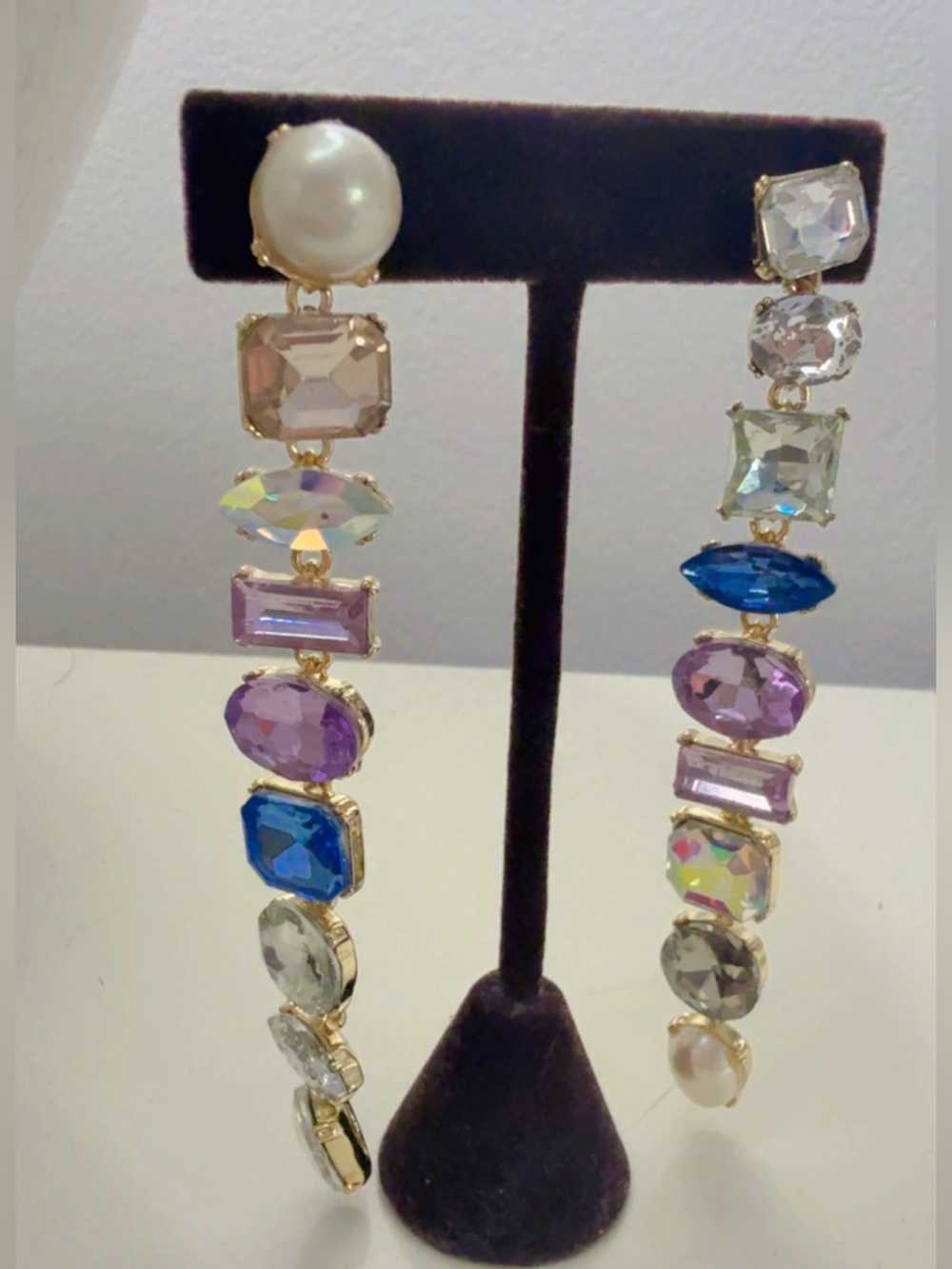 BaubleBar Gold-Tone Pearl Top Multicolor Crystal Drop Earrings